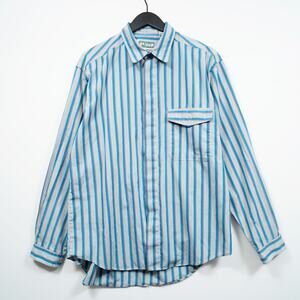 Vintage Levi’s Striped Button-Up Shirt Teal Blue White Minimal Hidden Button L
